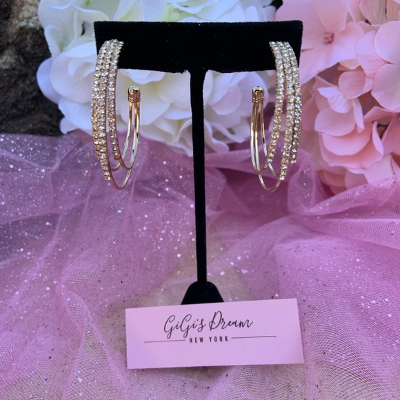 Gold Rhinestone Hoops - Picture 2 of 2